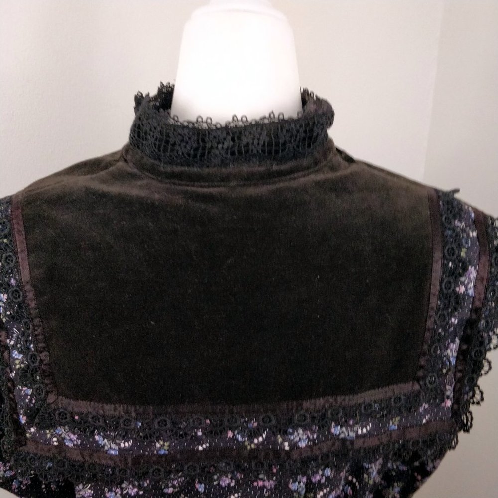 Gunne Sax Black Calico Floral Velvet Button Dress Gunnie RARE Dark moody - Picture 14 of 16